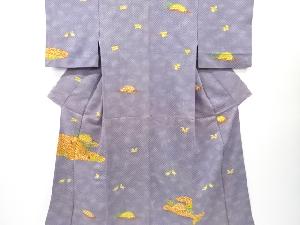 銀通し槌車に水色鳥模様一つ紋付け下げ訪問着